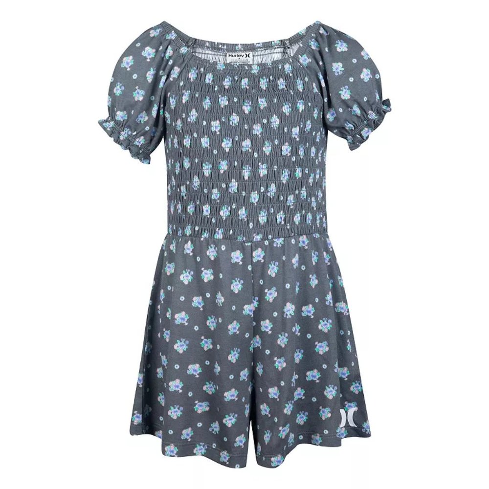 Hurley Black Floral Smocked Romper/NWT/4